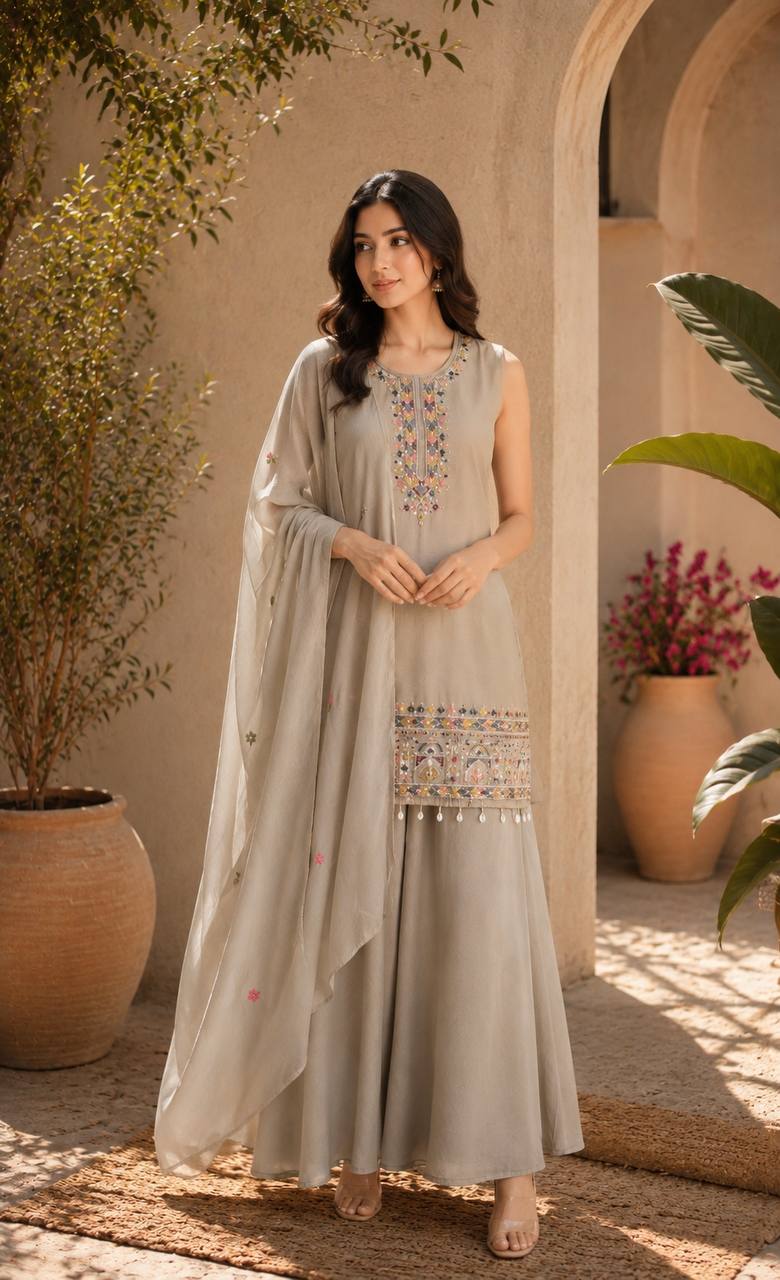 Graceful Chinon Top Palazzo Set for Casual & Office Wear