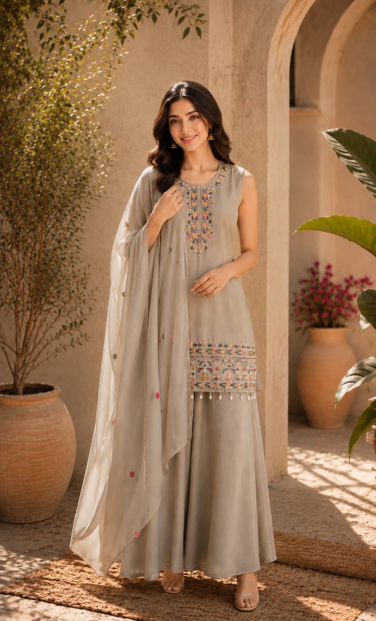 Graceful Chinon Top Palazzo Set for Casual & Office Wear