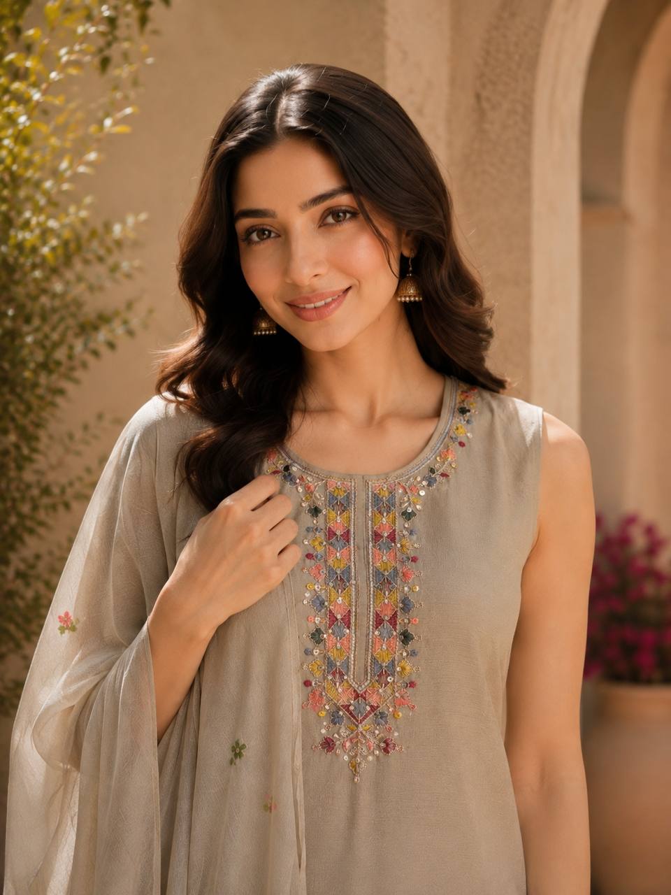 Graceful Chinon Top Palazzo Set for Casual & Office Wear