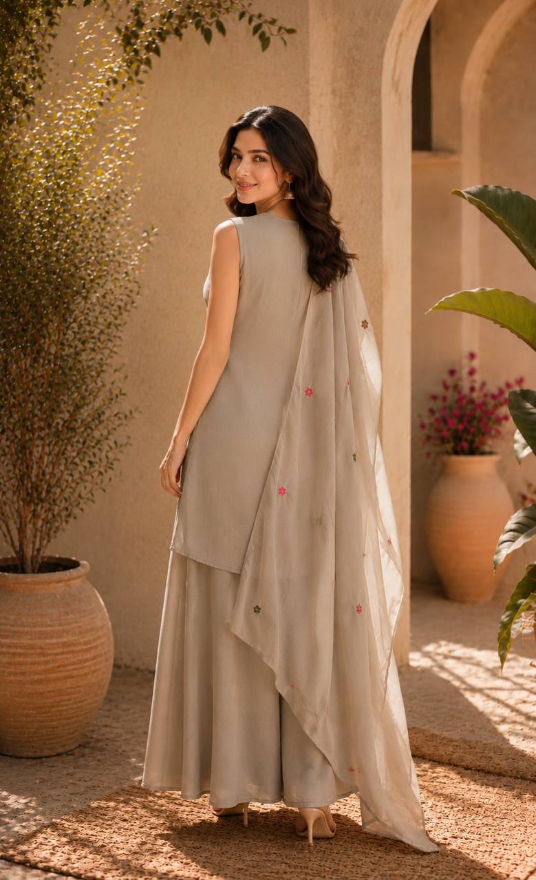 Graceful Chinon Top Palazzo Set for Casual & Office Wear