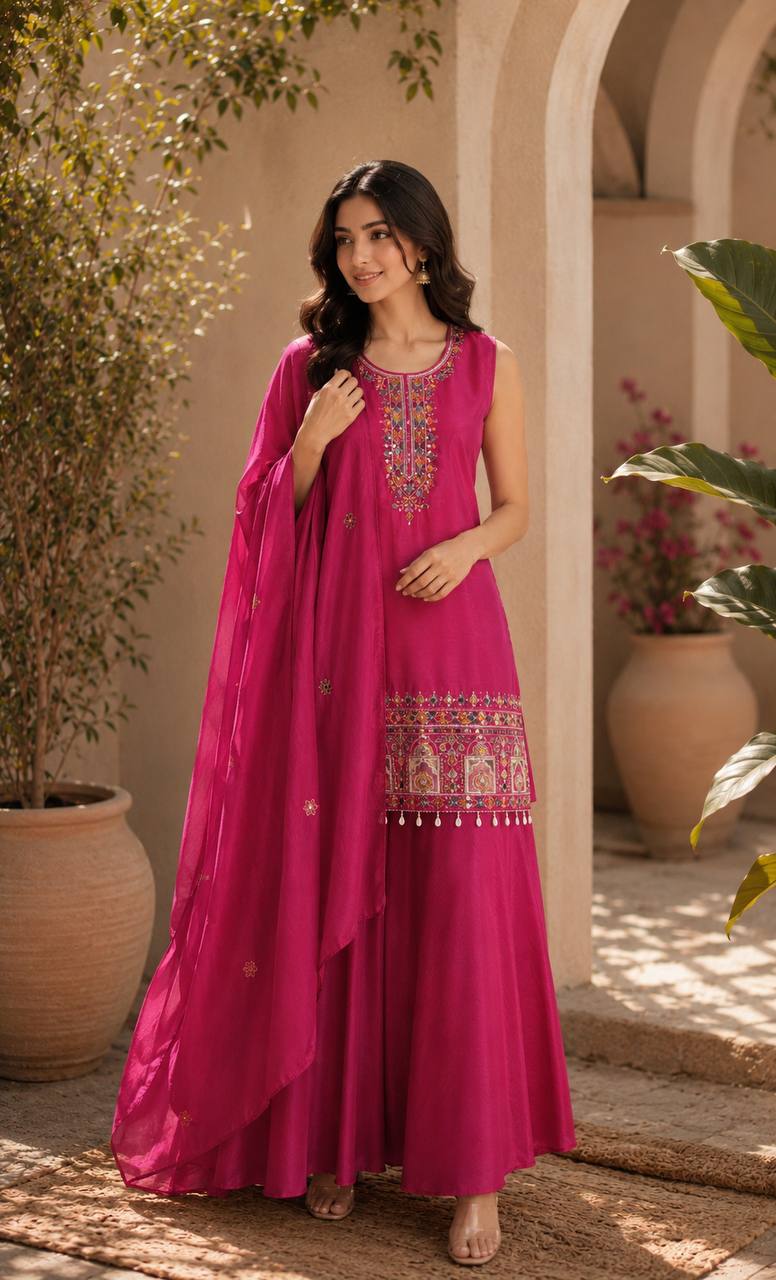 Graceful Chinon Top Palazzo Set for Casual & Office Wear