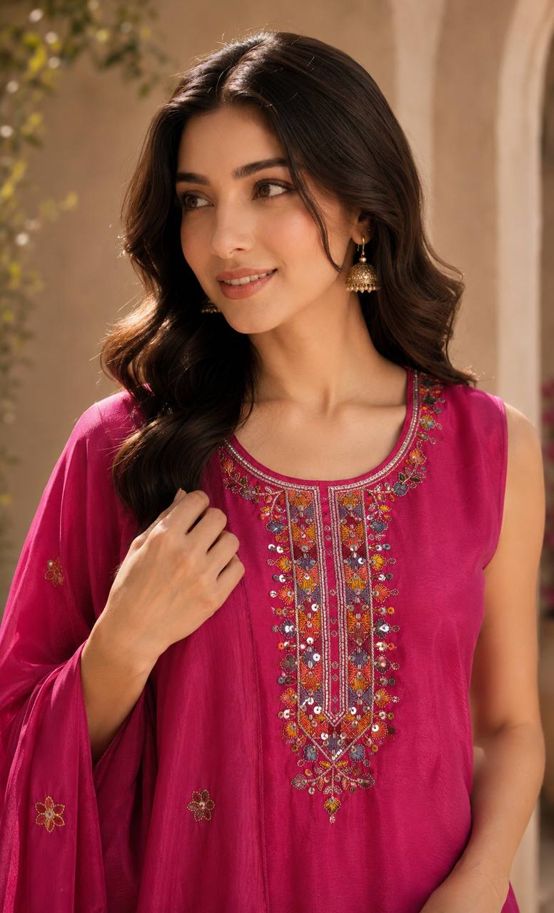 Graceful Chinon Top Palazzo Set for Casual & Office Wear