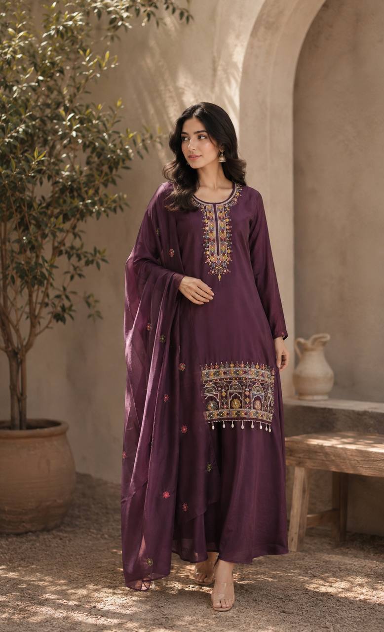 Graceful Chinon Top Palazzo Set for Casual & Office Wear