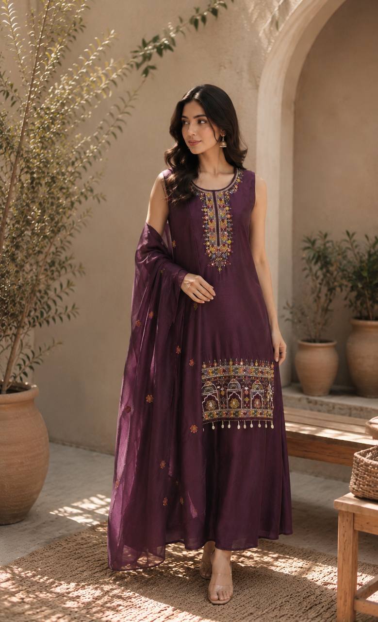 Graceful Chinon Top Palazzo Set for Casual & Office Wear