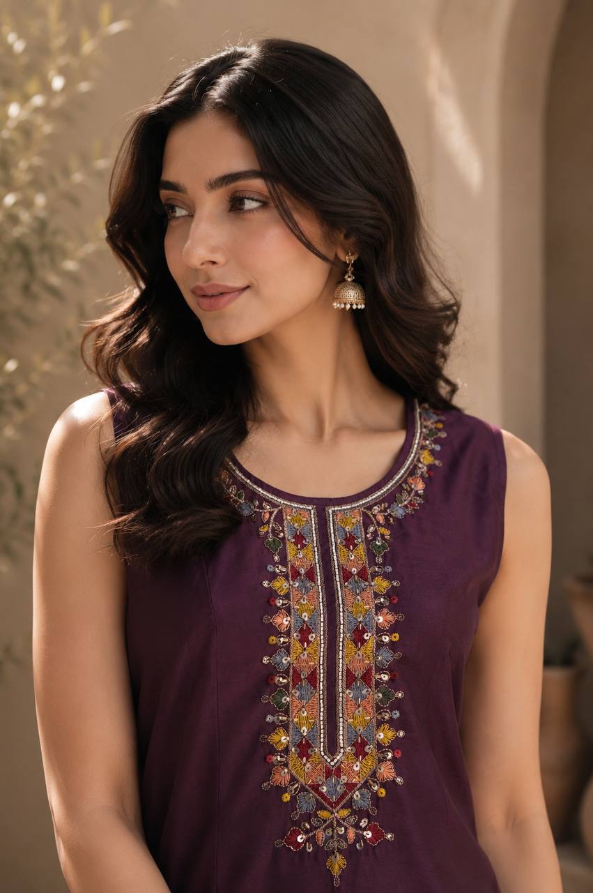 Graceful Chinon Top Palazzo Set for Casual & Office Wear