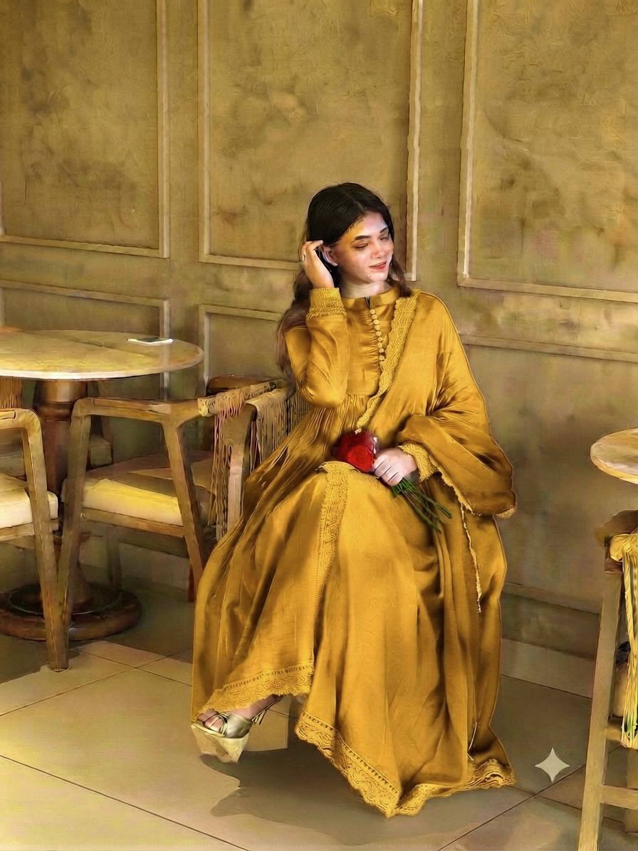 Glamorous Roman Silk Heavy Embroidered Gown Set for Special Occasions