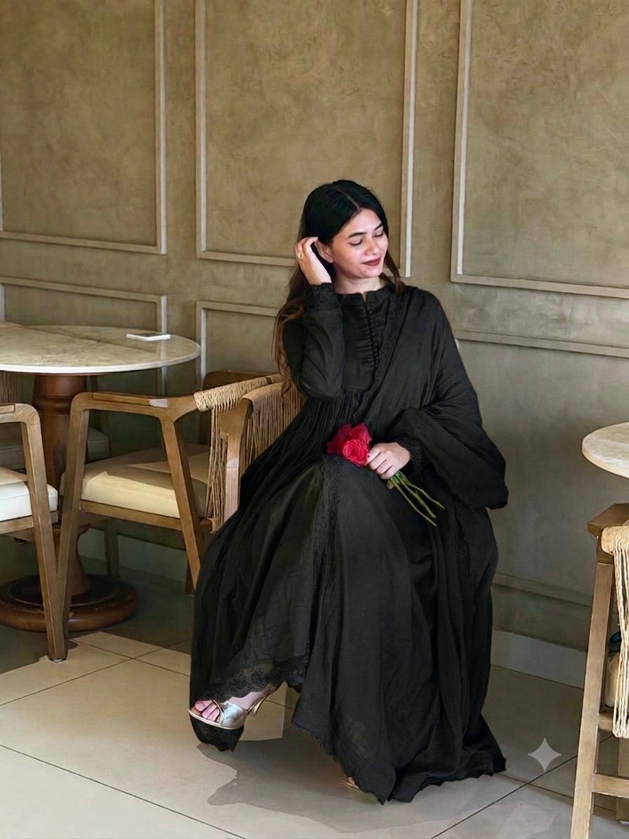 Glamorous Roman Silk Heavy Embroidered Gown Set for Special Occasions