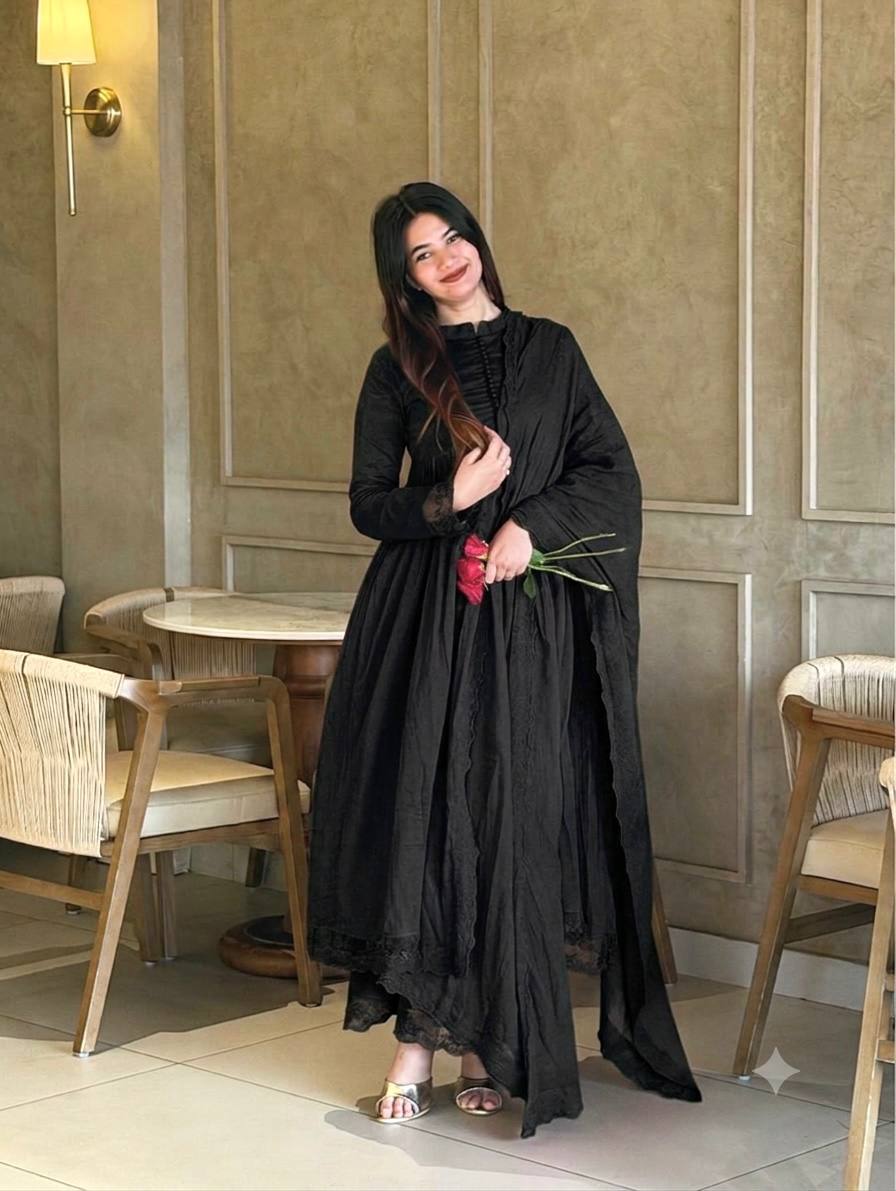 Glamorous Roman Silk Heavy Embroidered Gown Set for Special Occasions