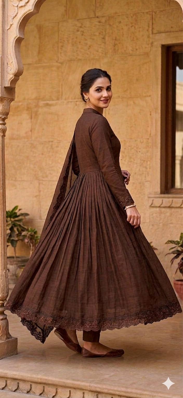 Glamorous Roman Silk Heavy Embroidered Gown Set for Special Occasions