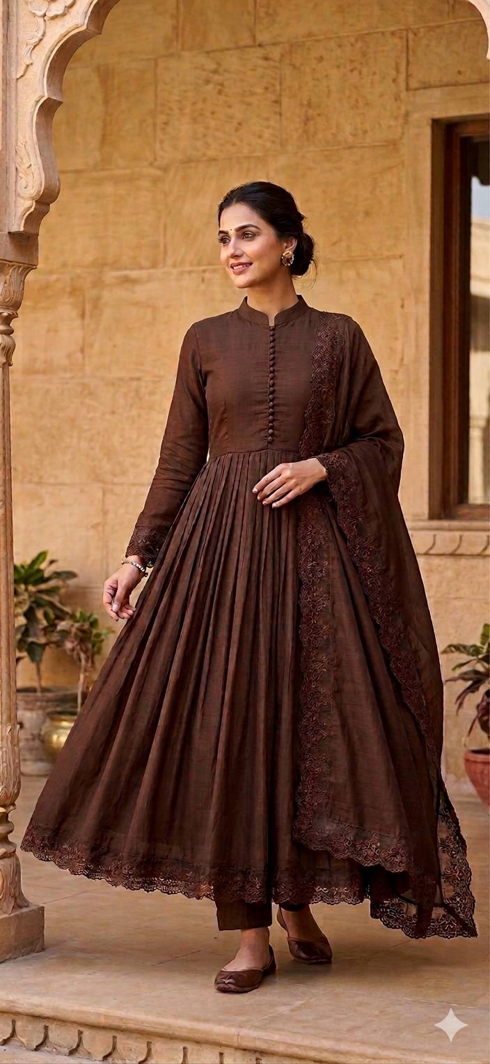 Glamorous Roman Silk Heavy Embroidered Gown Set for Special Occasions
