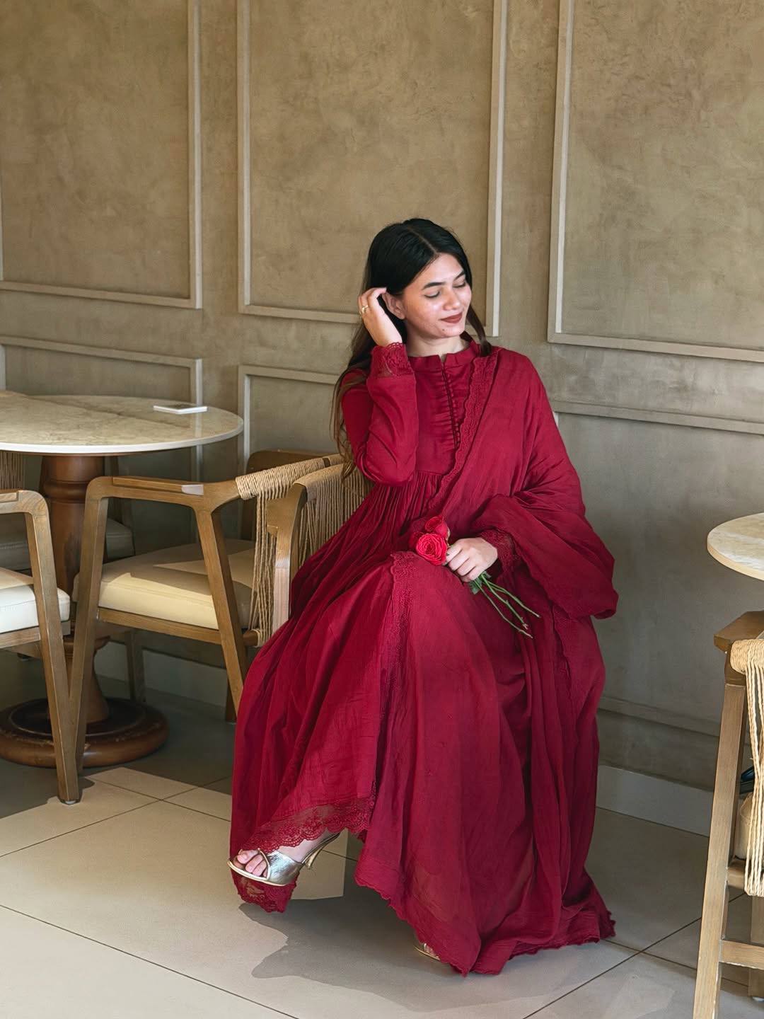 Glamorous Roman Silk Heavy Embroidered Gown Set for Special Occasions