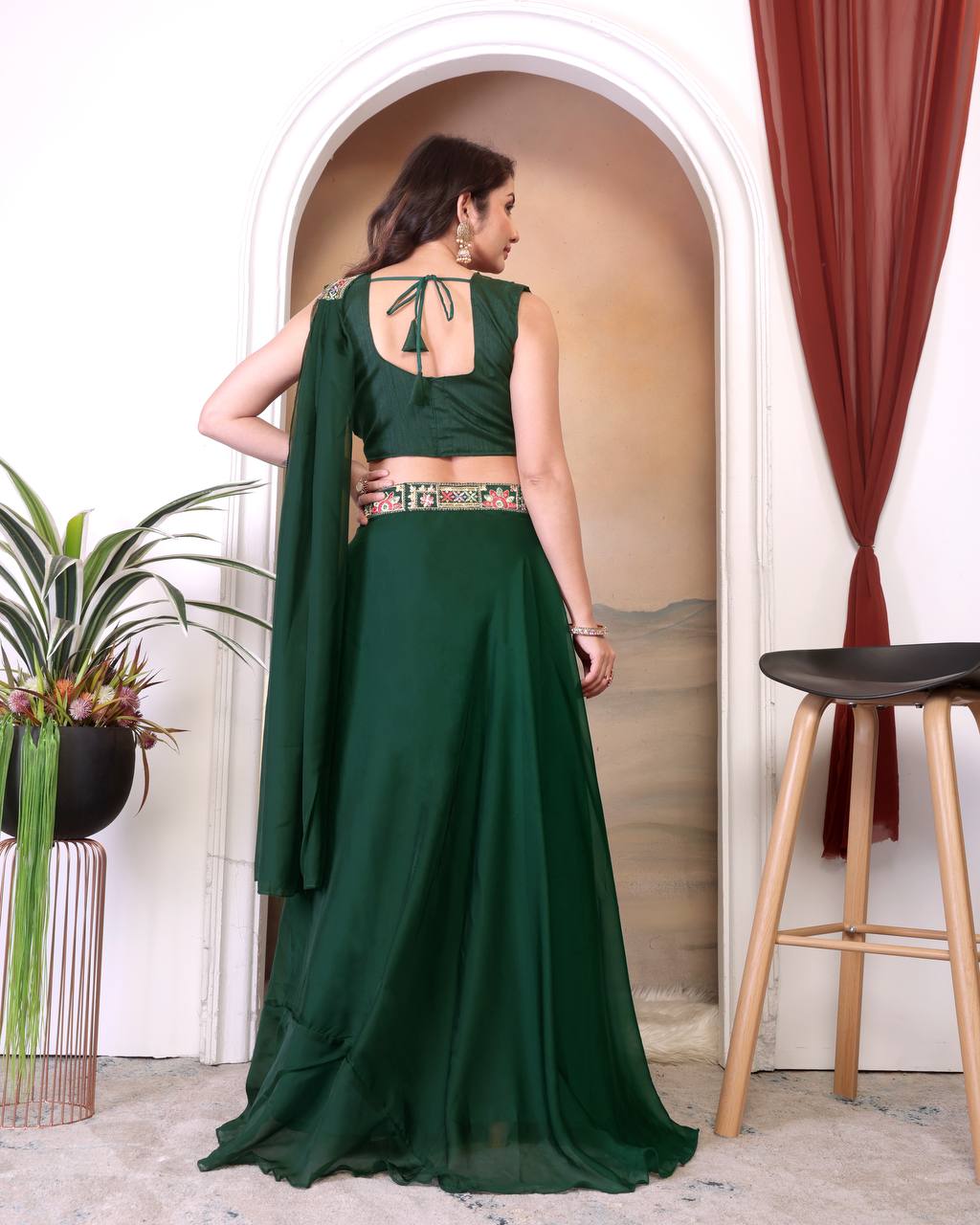 Black & Green Multicolour Embroidered Indo-Western Lehenga Set