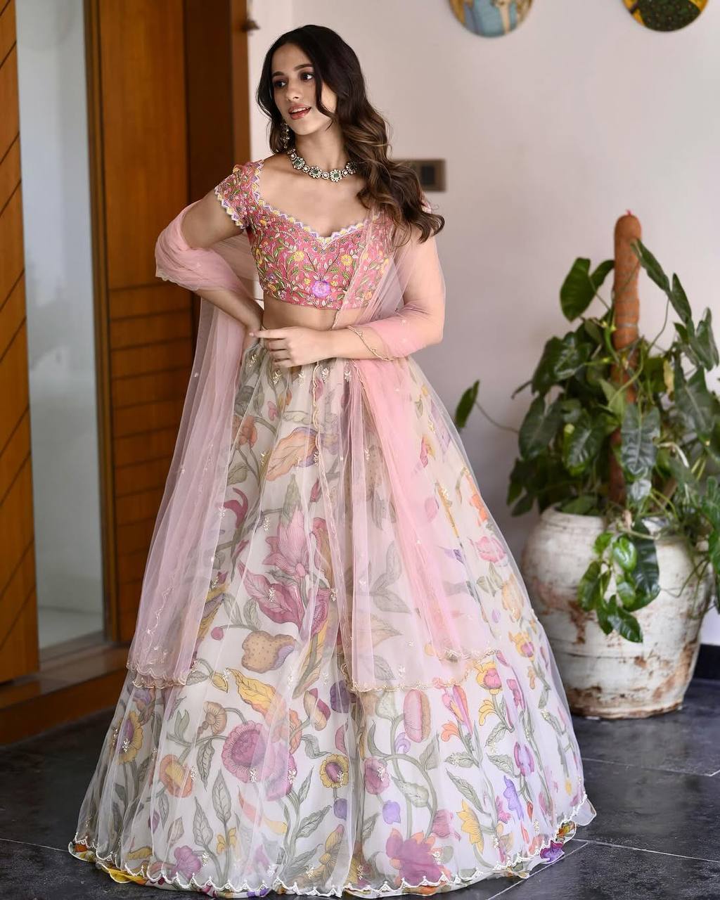 Traditional Chinon Silk Printed Lehenga Set with Embroidered Sequins