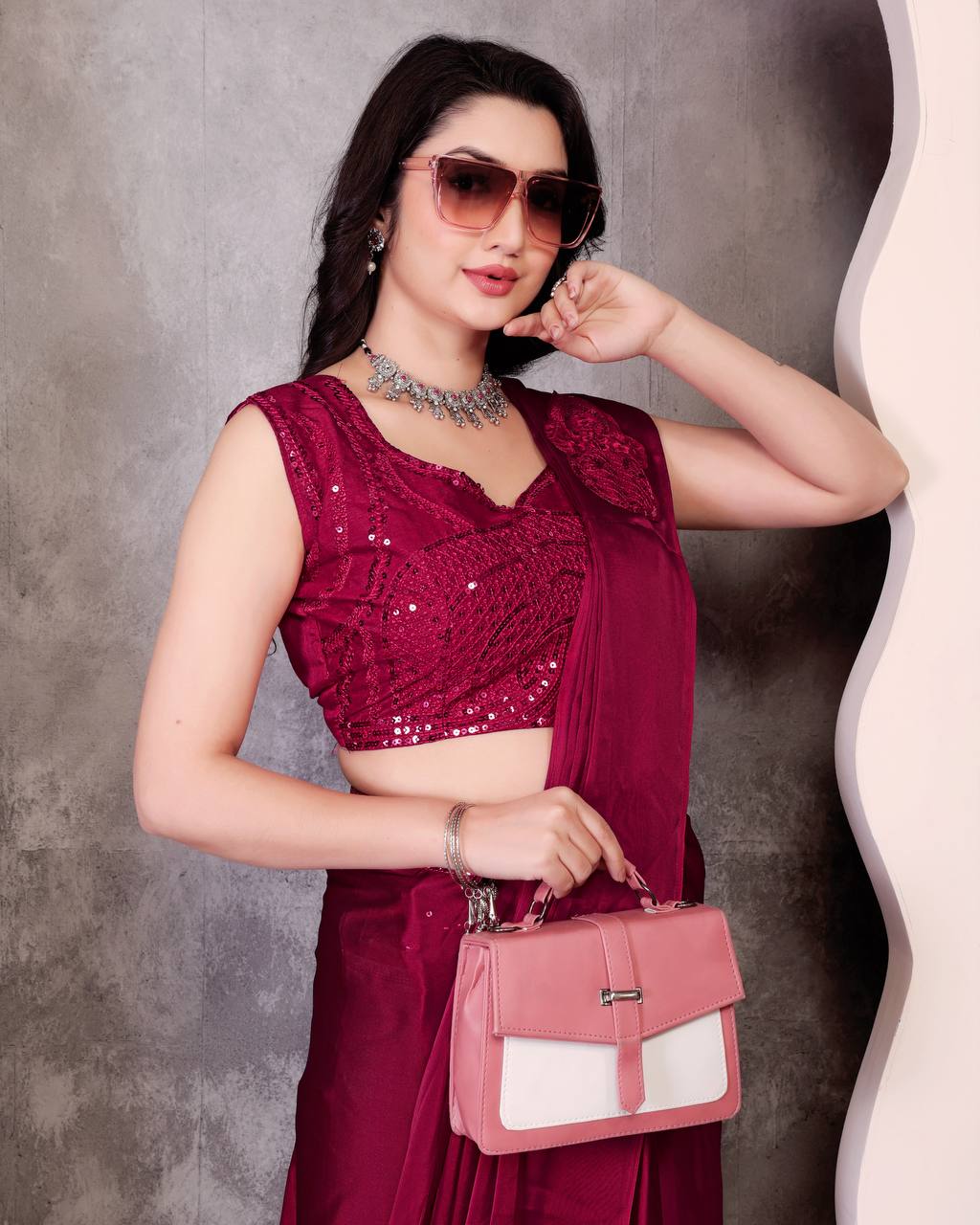 Premium Rangoli Silk Embroidered Sequin Ready-to-Wear Saree