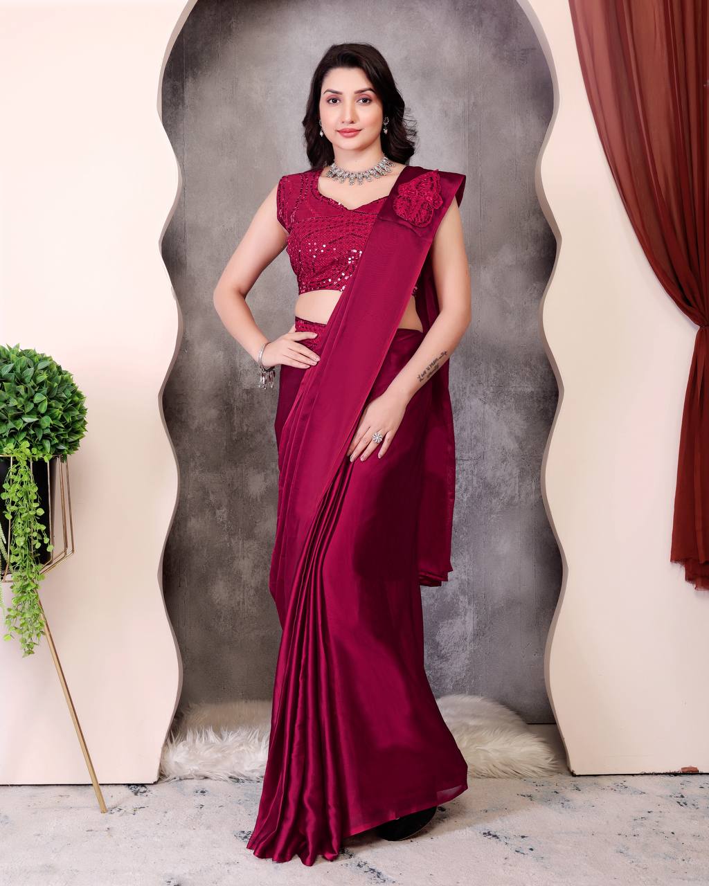 Premium Rangoli Silk Embroidered Sequin Ready-to-Wear Saree