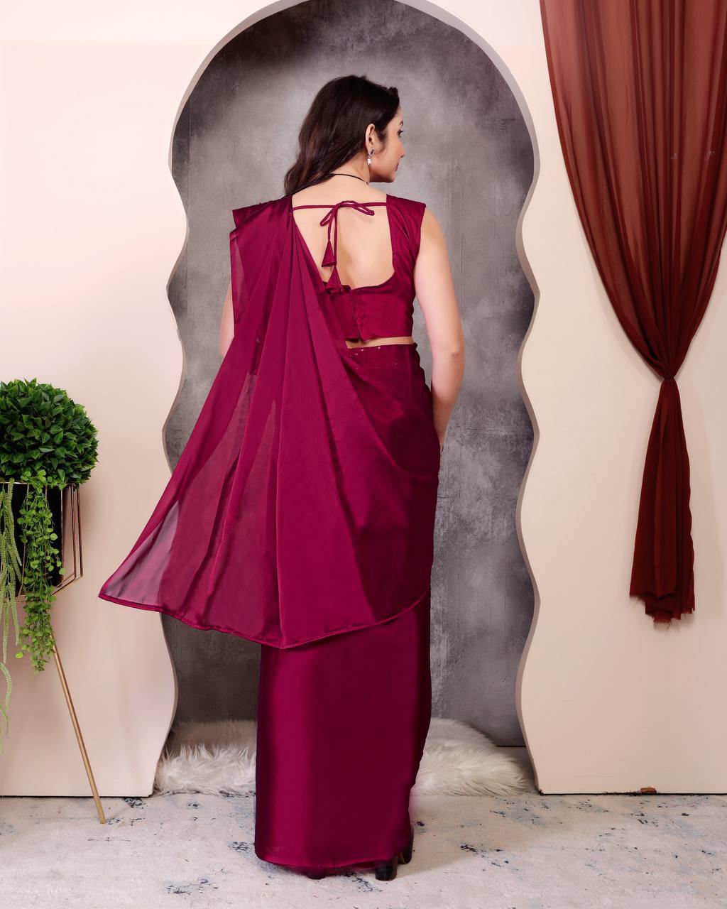 Premium Rangoli Silk Embroidered Sequin Ready-to-Wear Saree
