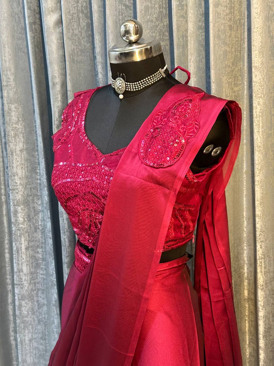 Premium Rangoli Silk Embroidered Sequin Ready-to-Wear Saree