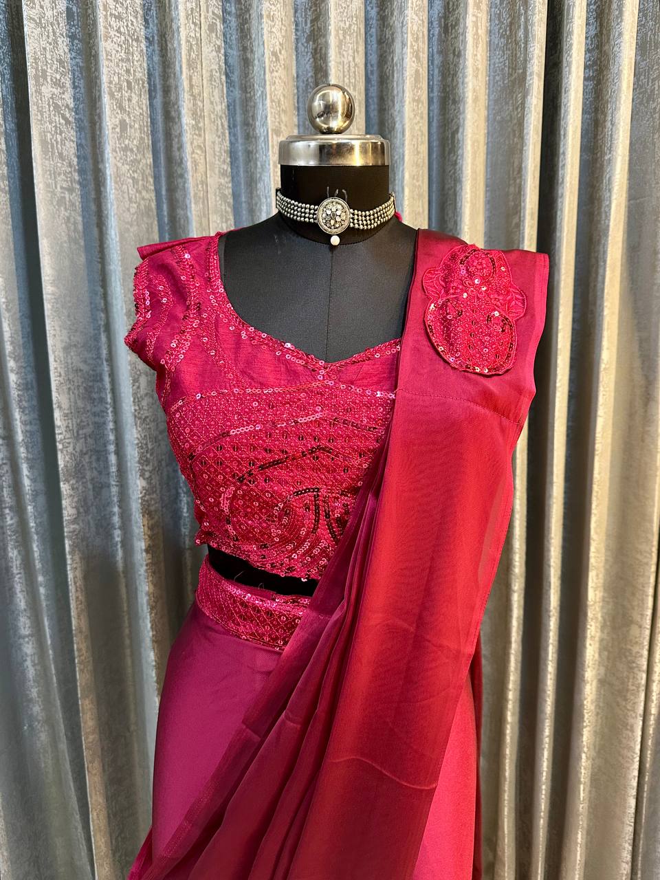 Premium Rangoli Silk Embroidered Sequin Ready-to-Wear Saree