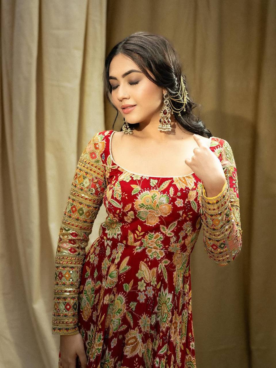 Elegant Chinon Silk Designer Gown with Embroidered Work & Net Dupatta