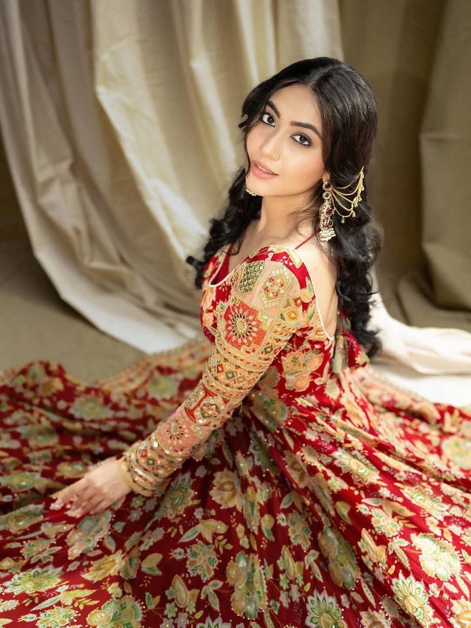 Elegant Chinon Silk Designer Gown with Embroidered Work & Net Dupatta