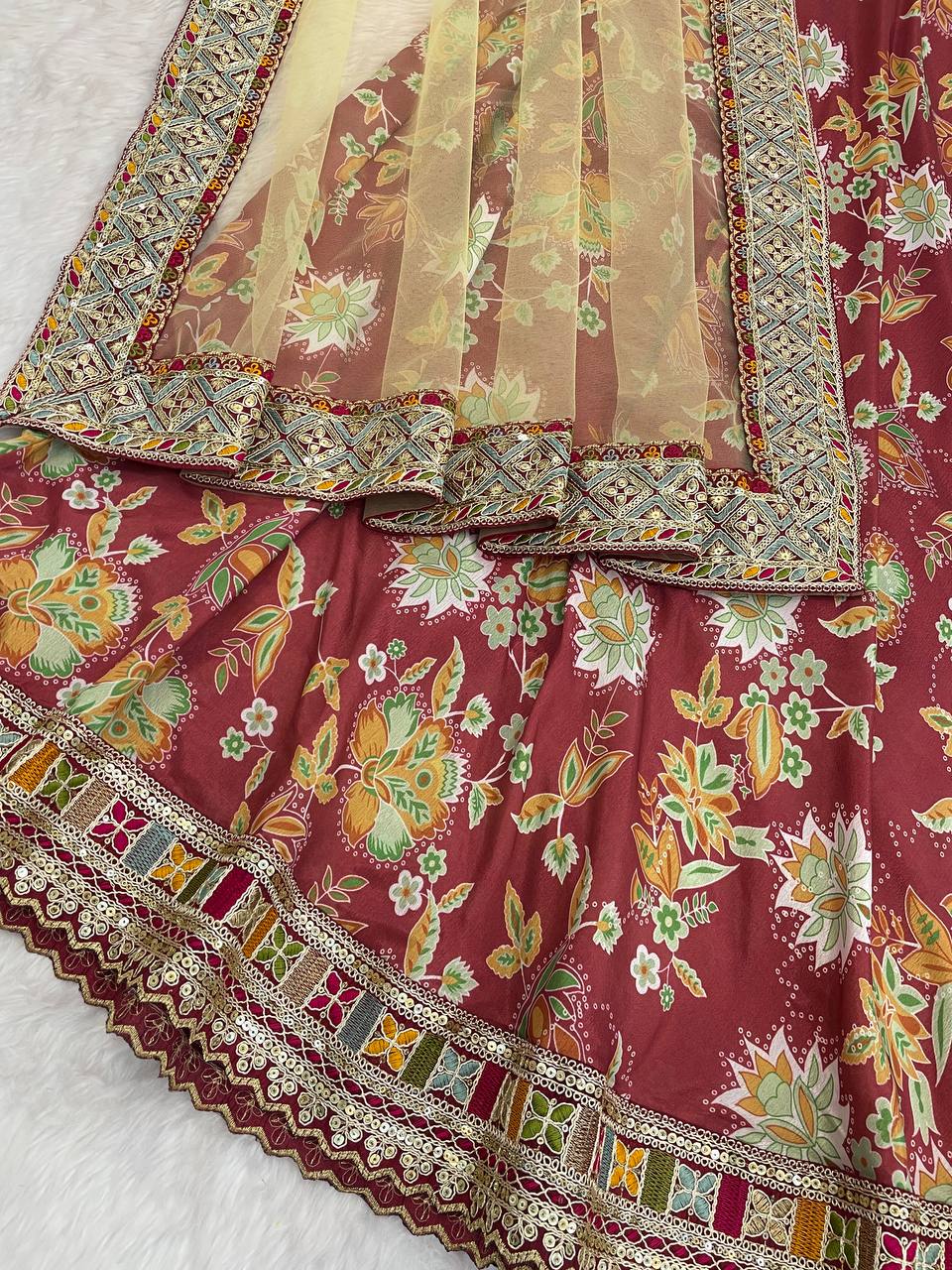 Elegant Chinon Silk Designer Gown with Embroidered Work & Net Dupatta