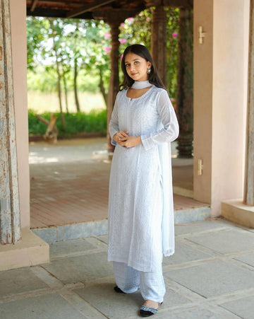Premium Designer Chikankari Embroidered Georgette 3-Piece Suit Set