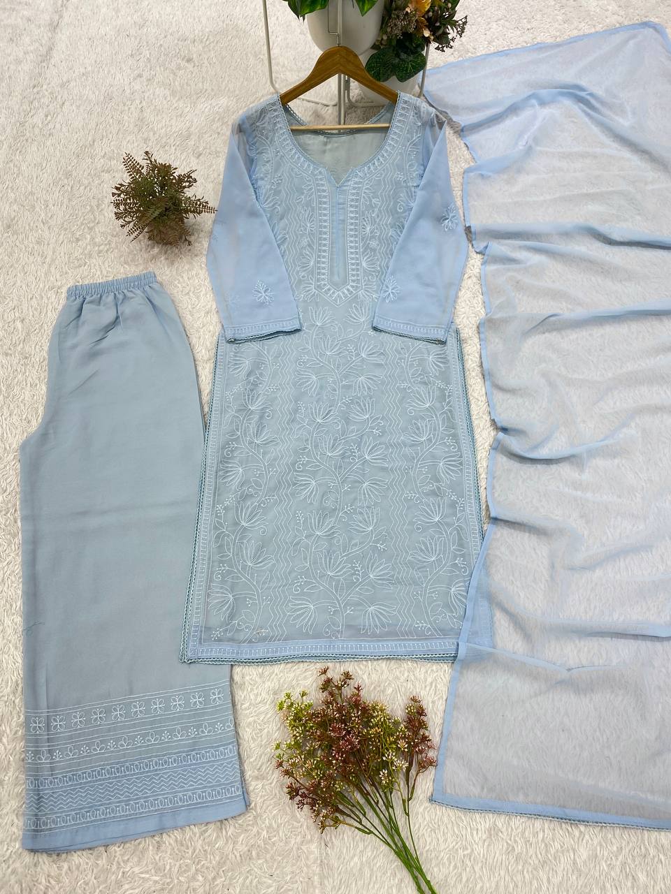 Premium Designer Chikankari Embroidered Georgette 3-Piece Suit Set