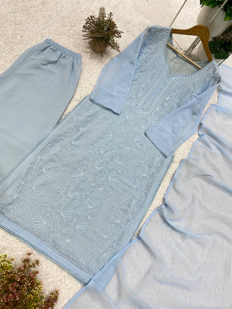 Premium Designer Chikankari Embroidered Georgette 3-Piece Suit Set