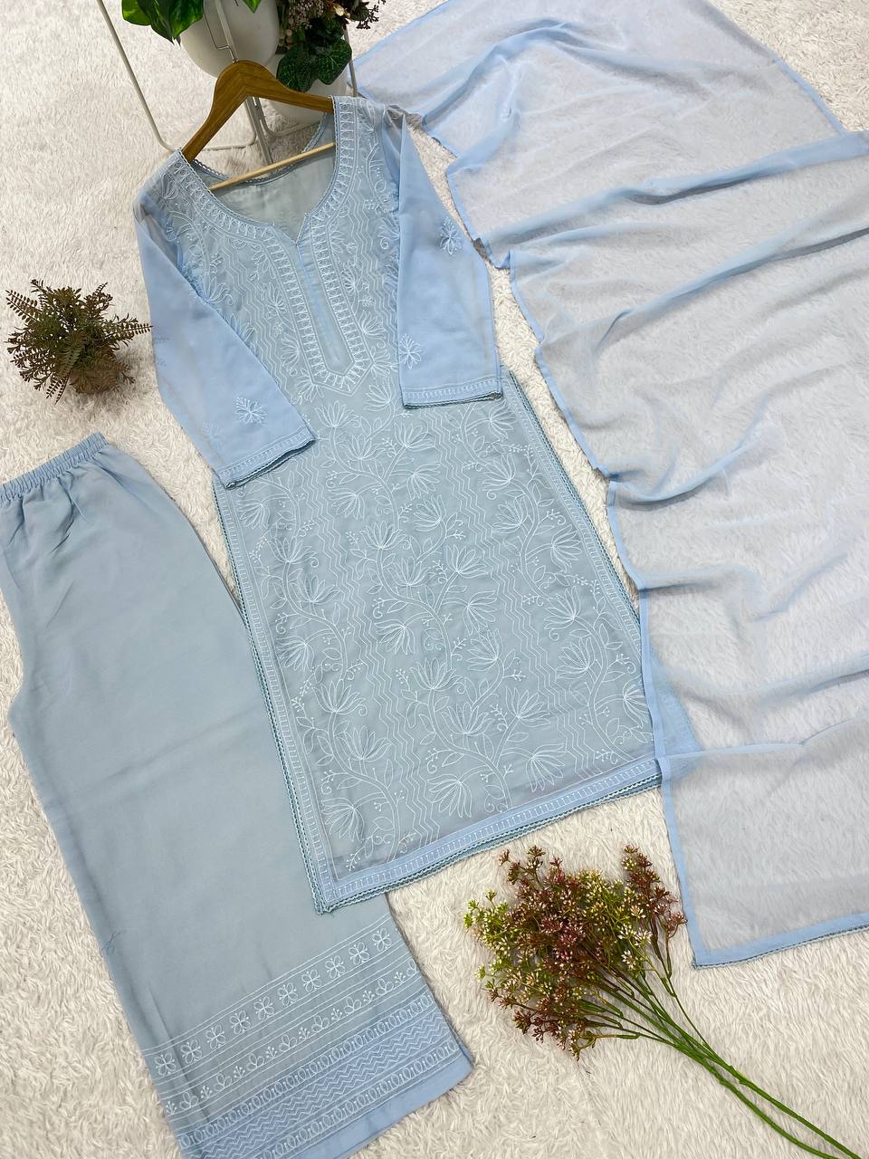 Premium Designer Chikankari Embroidered Georgette 3-Piece Suit Set