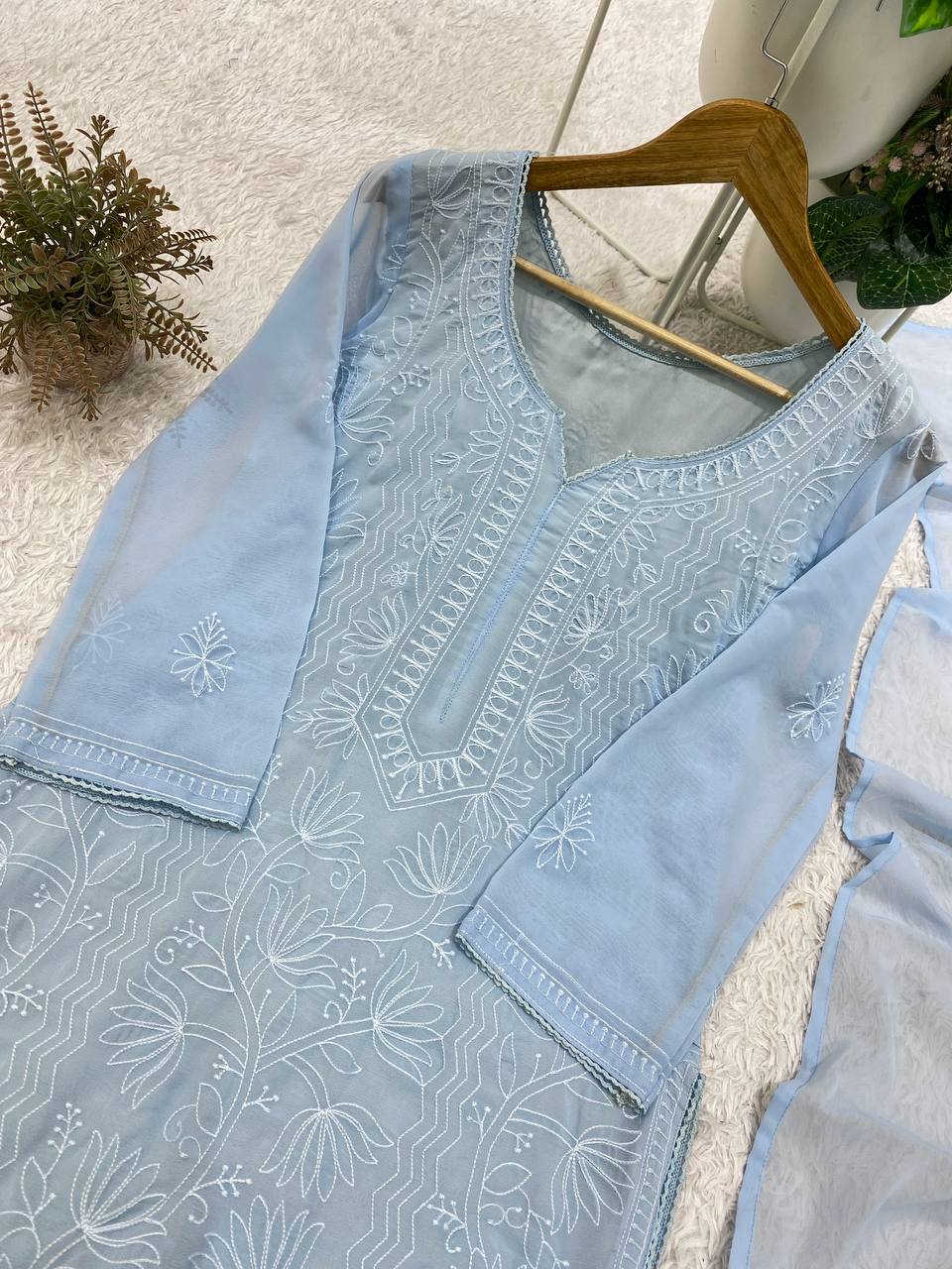 Premium Designer Chikankari Embroidered Georgette 3-Piece Suit Set