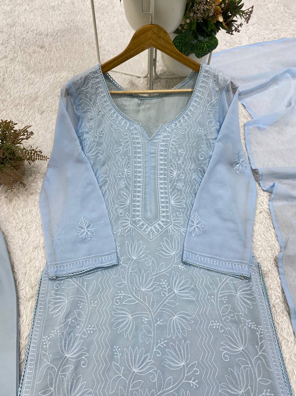 Premium Designer Chikankari Embroidered Georgette 3-Piece Suit Set