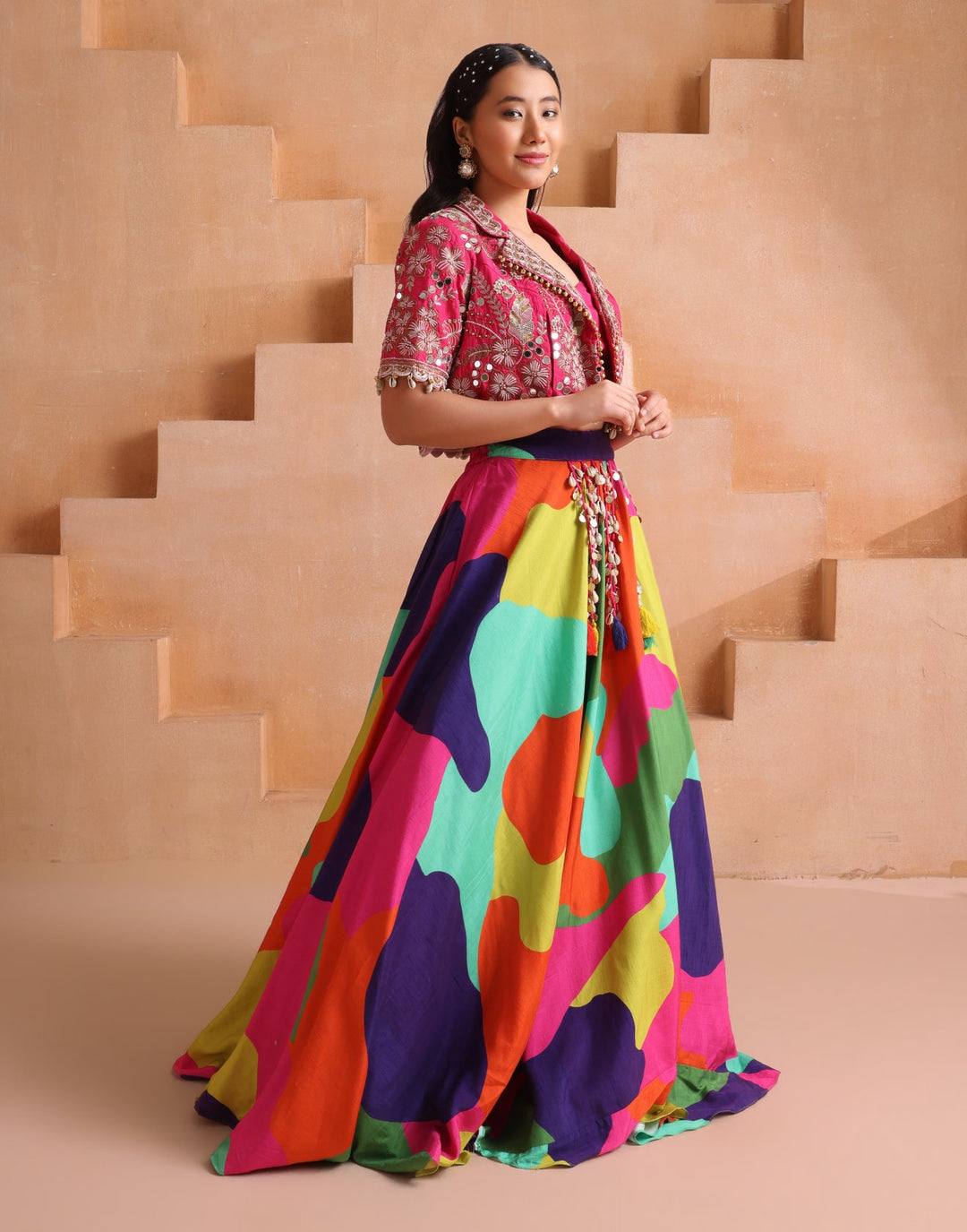 Chinon Silk Embroidered Mirror Work Lehenga Choli | Navratri & Wedding Collection