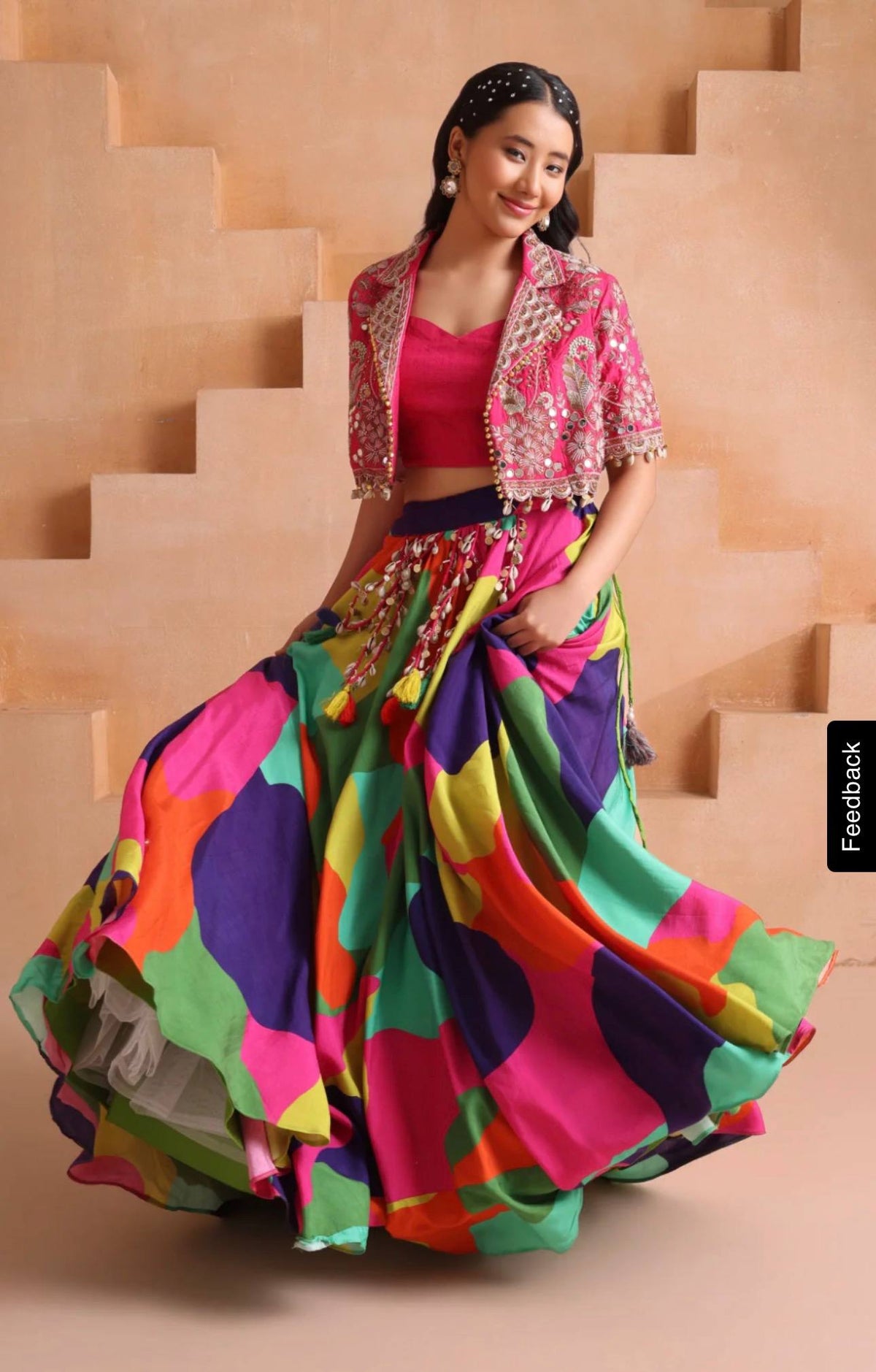 Chinon Silk Embroidered Mirror Work Lehenga Choli | Navratri & Wedding Collection