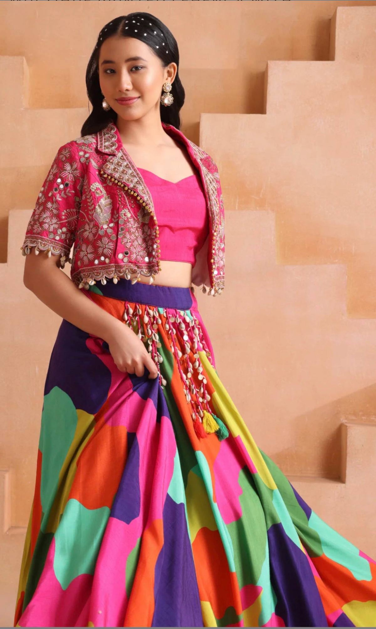 Chinon Silk Embroidered Mirror Work Lehenga Choli | Navratri & Wedding Collection