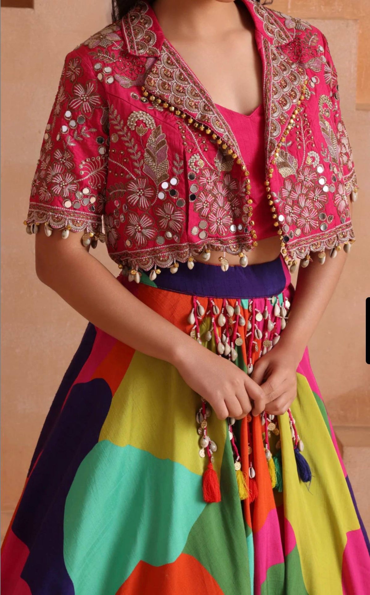 Chinon Silk Embroidered Mirror Work Lehenga Choli | Navratri & Wedding Collection
