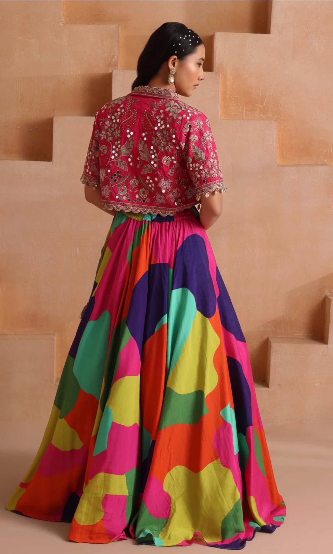 Chinon Silk Embroidered Mirror Work Lehenga Choli | Navratri & Wedding Collection