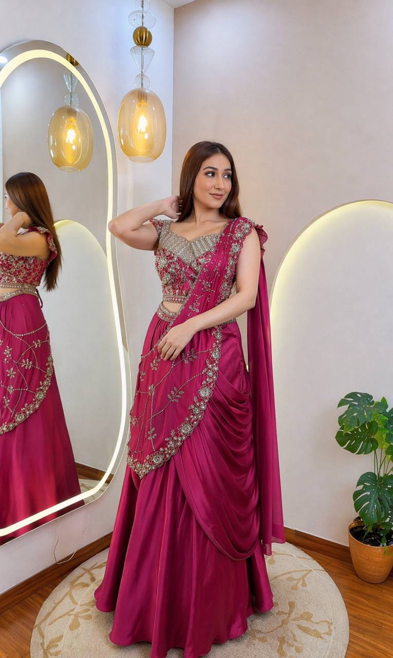 Premium Embroidered Sequin Lehenga Saree for Wedding & Festive Wear (Copy)