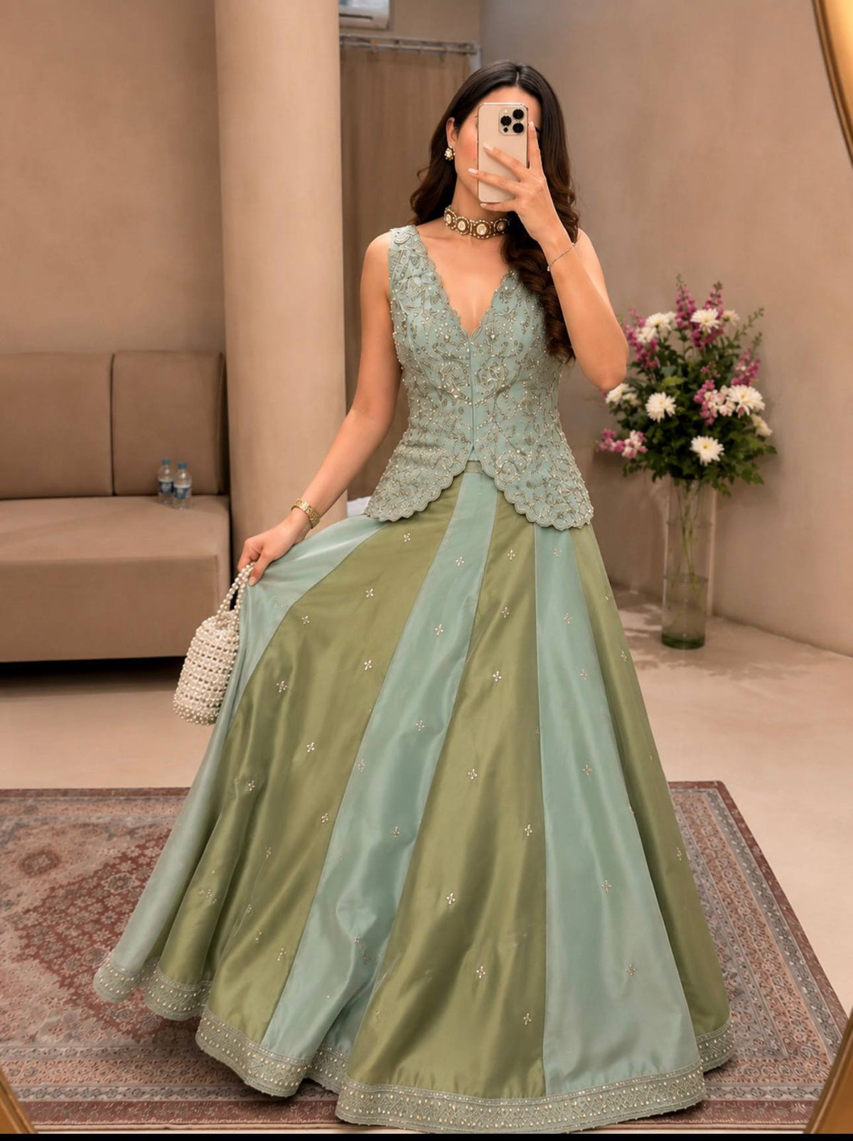 Festive Wear Chinon Silk Embroidered Lehenga Choli