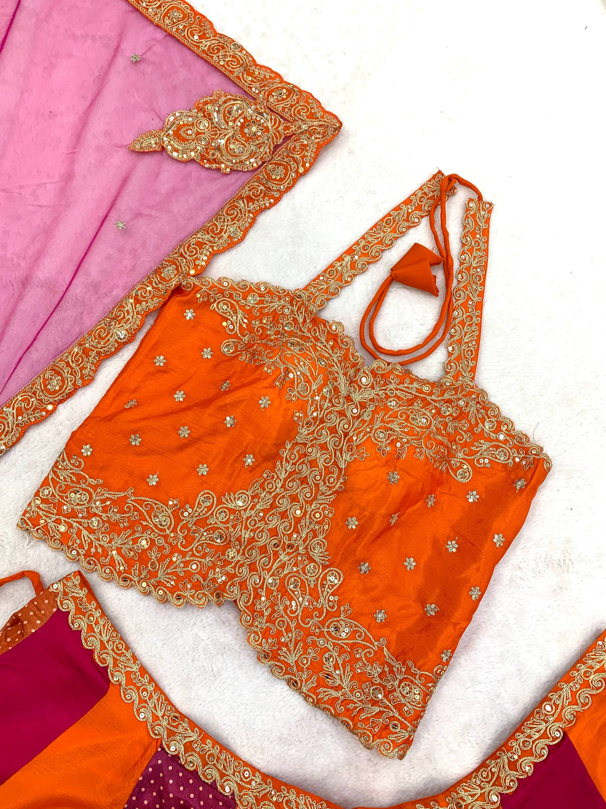 Premium Designer Chinon Silk Sequin Embroidered Lehenga Choli with Dupatta