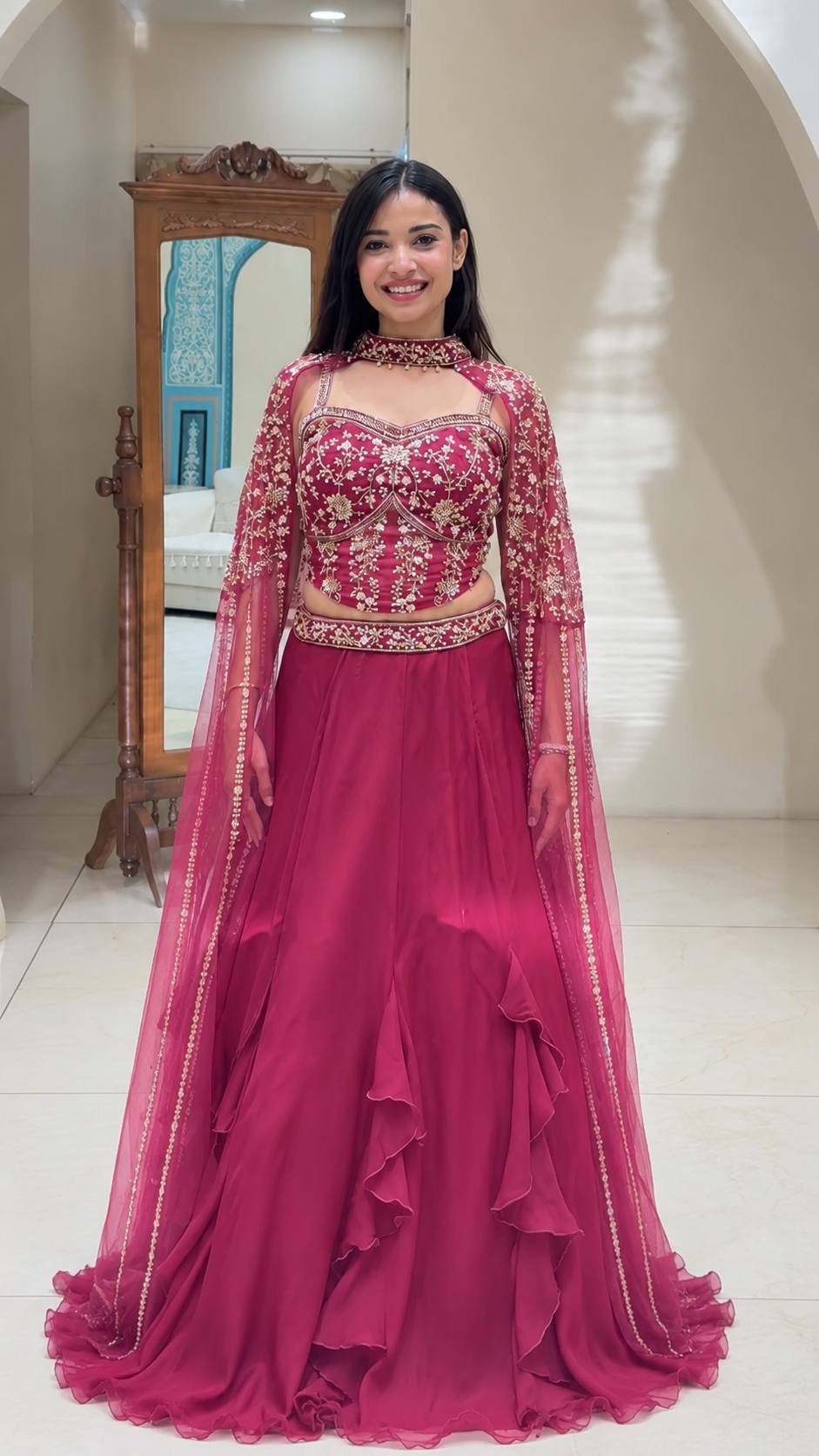 Gajri Colour Designer Crepe Silk Embroidered Sequin Lehenga Choli Set