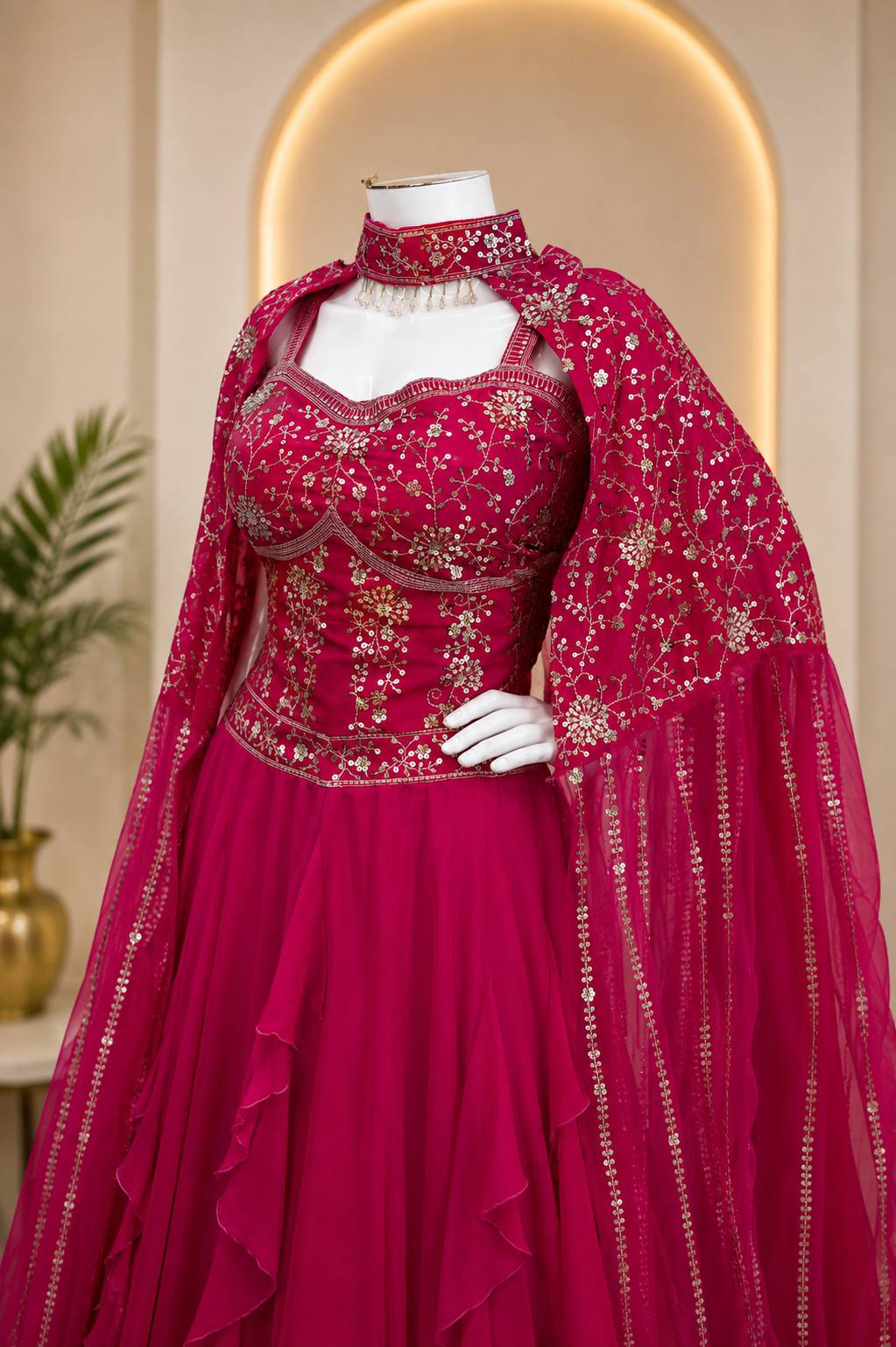 Gajri Colour Designer Crepe Silk Embroidered Sequin Lehenga Choli Set