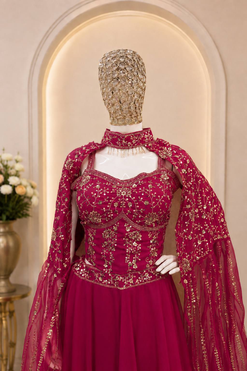 Gajri Colour Designer Crepe Silk Embroidered Sequin Lehenga Choli Set