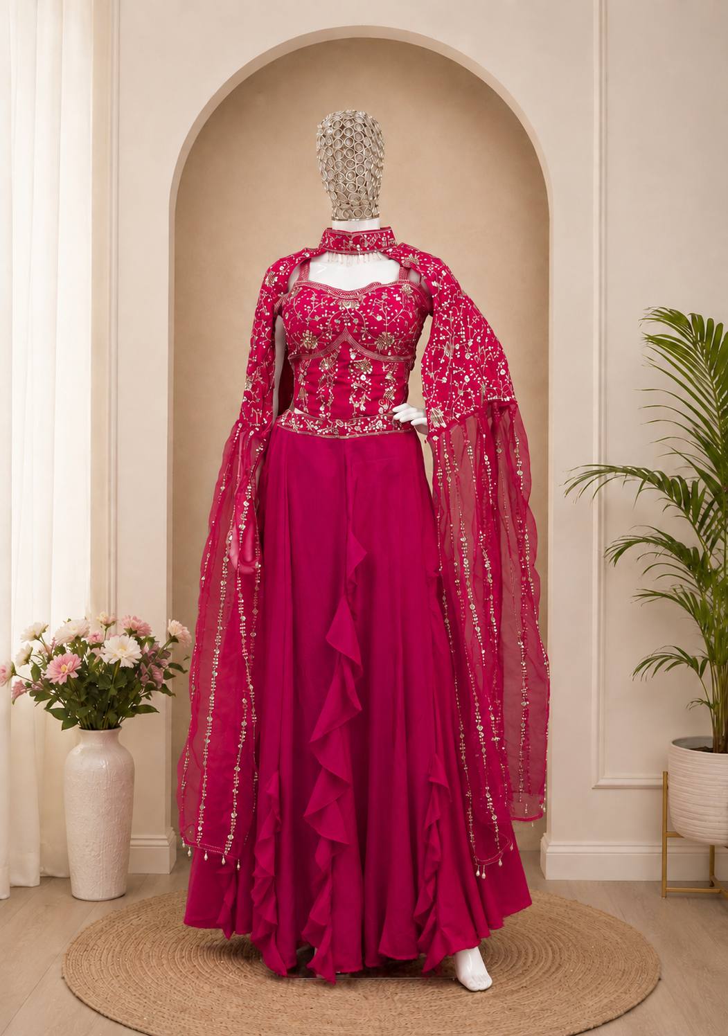 Gajri Colour Designer Crepe Silk Embroidered Sequin Lehenga Choli Set