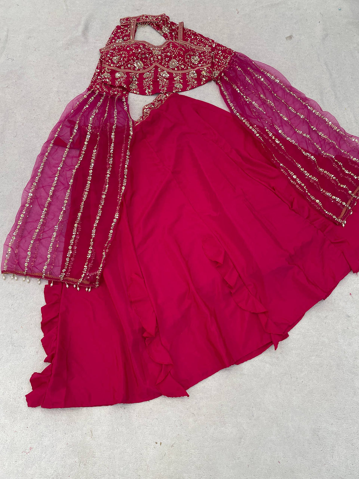 Gajri Colour Designer Crepe Silk Embroidered Sequin Lehenga Choli Set
