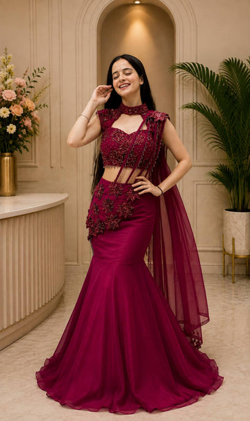 Premium Georgette Sequin Embroidered Lehenga Choli with Attached Dupatta
