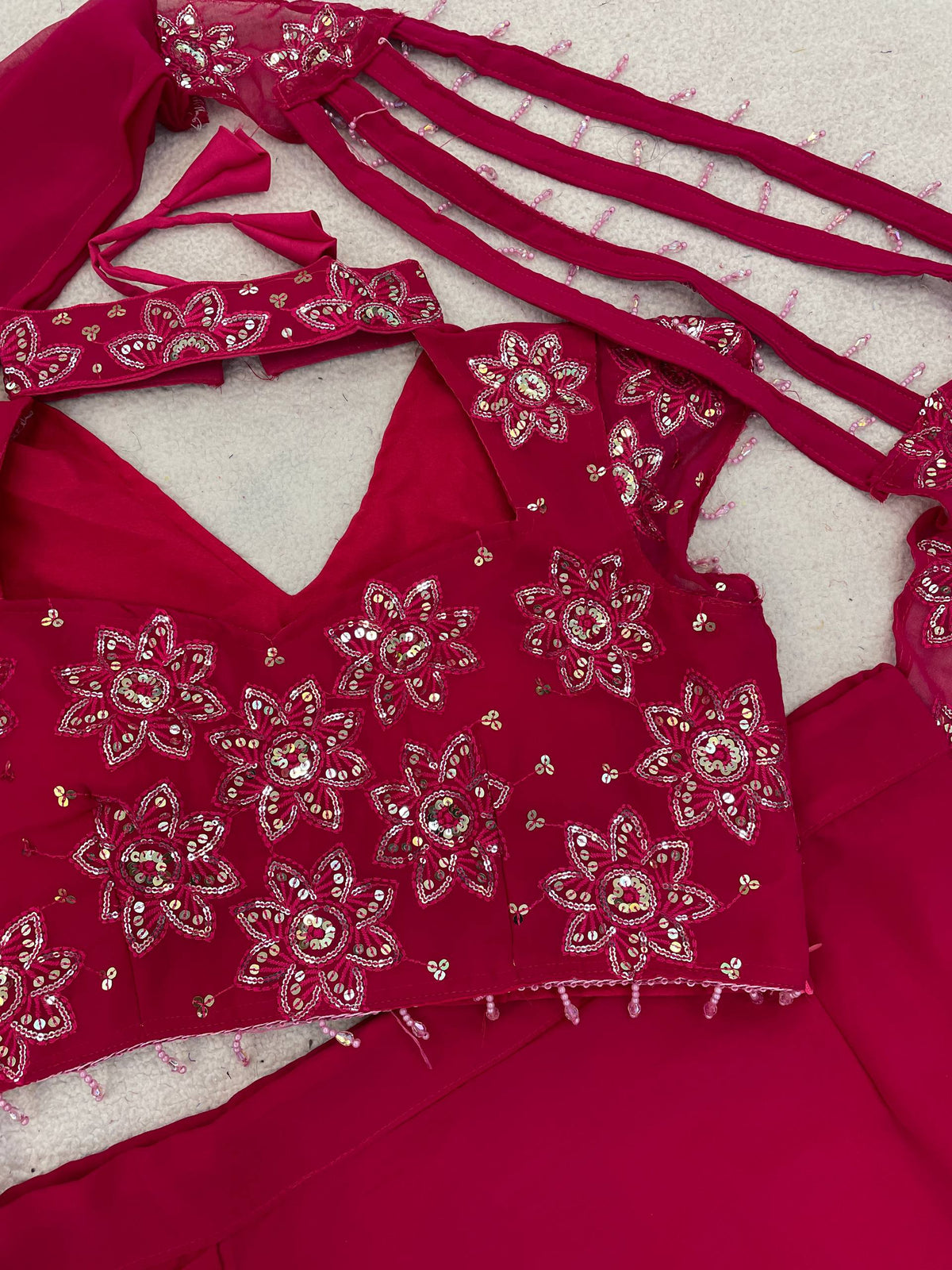 Premium Georgette Sequin Embroidered Lehenga Choli with Attached Dupatta