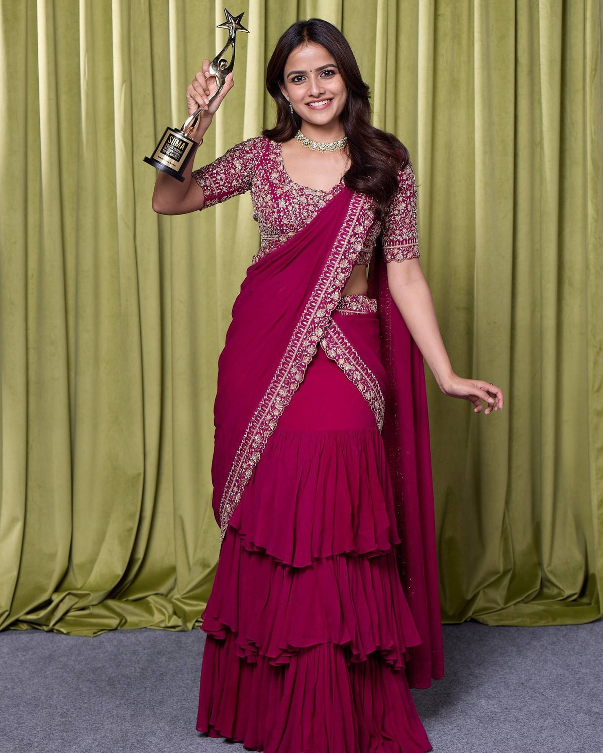 Party Wear Indo-Western Lehenga Saree with Embroidered Sequin Blouse