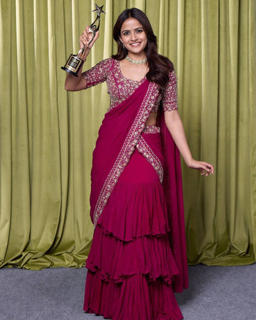 Party Wear Indo-Western Lehenga Saree with Embroidered Sequin Blouse