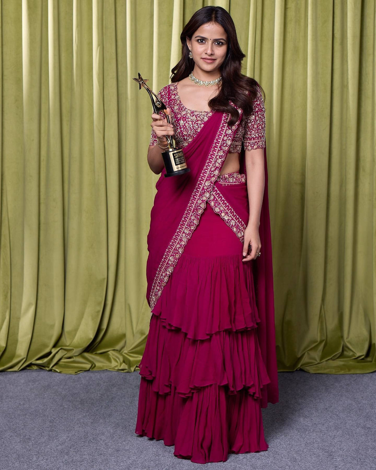 Party Wear Indo-Western Lehenga Saree with Embroidered Sequin Blouse