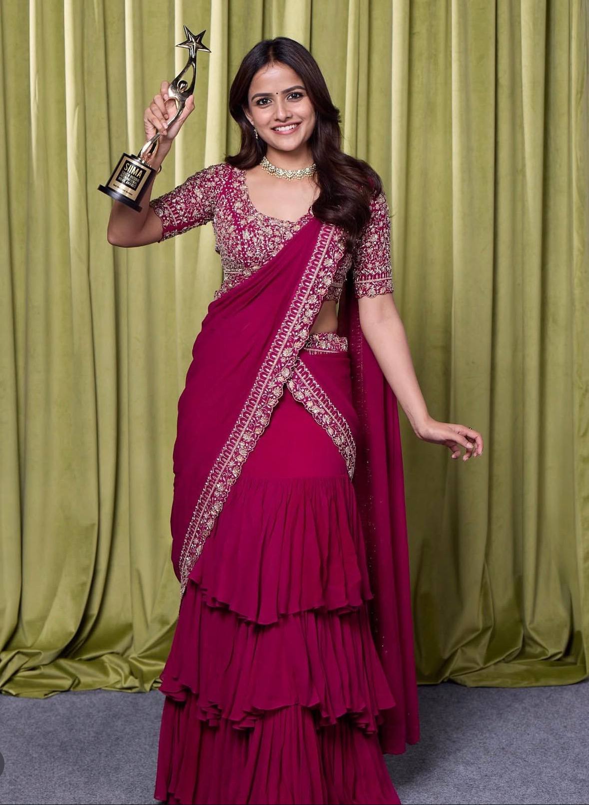 Party Wear Indo-Western Lehenga Saree with Embroidered Sequin Blouse